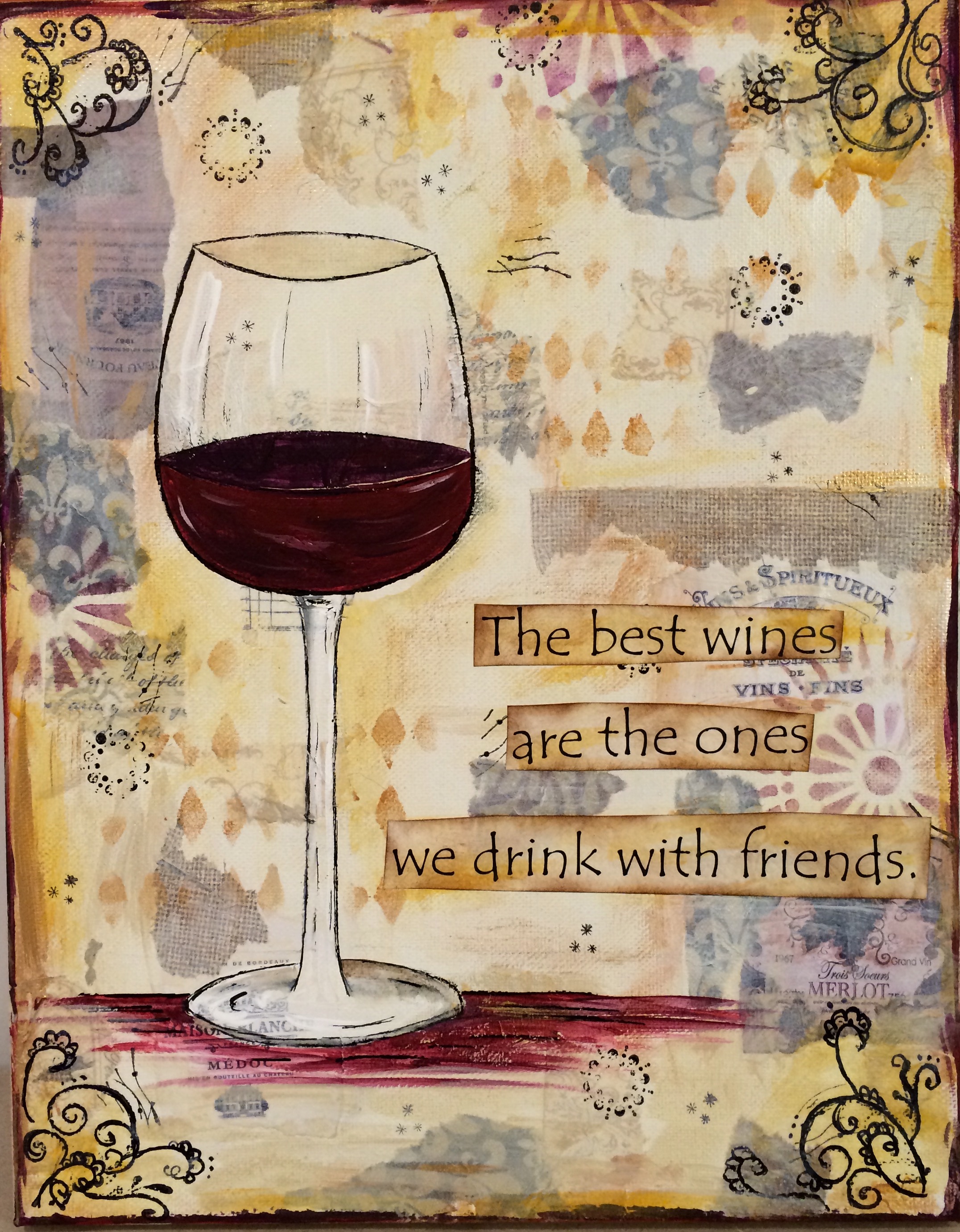 Vintage Wine Art Maureen Marks Art